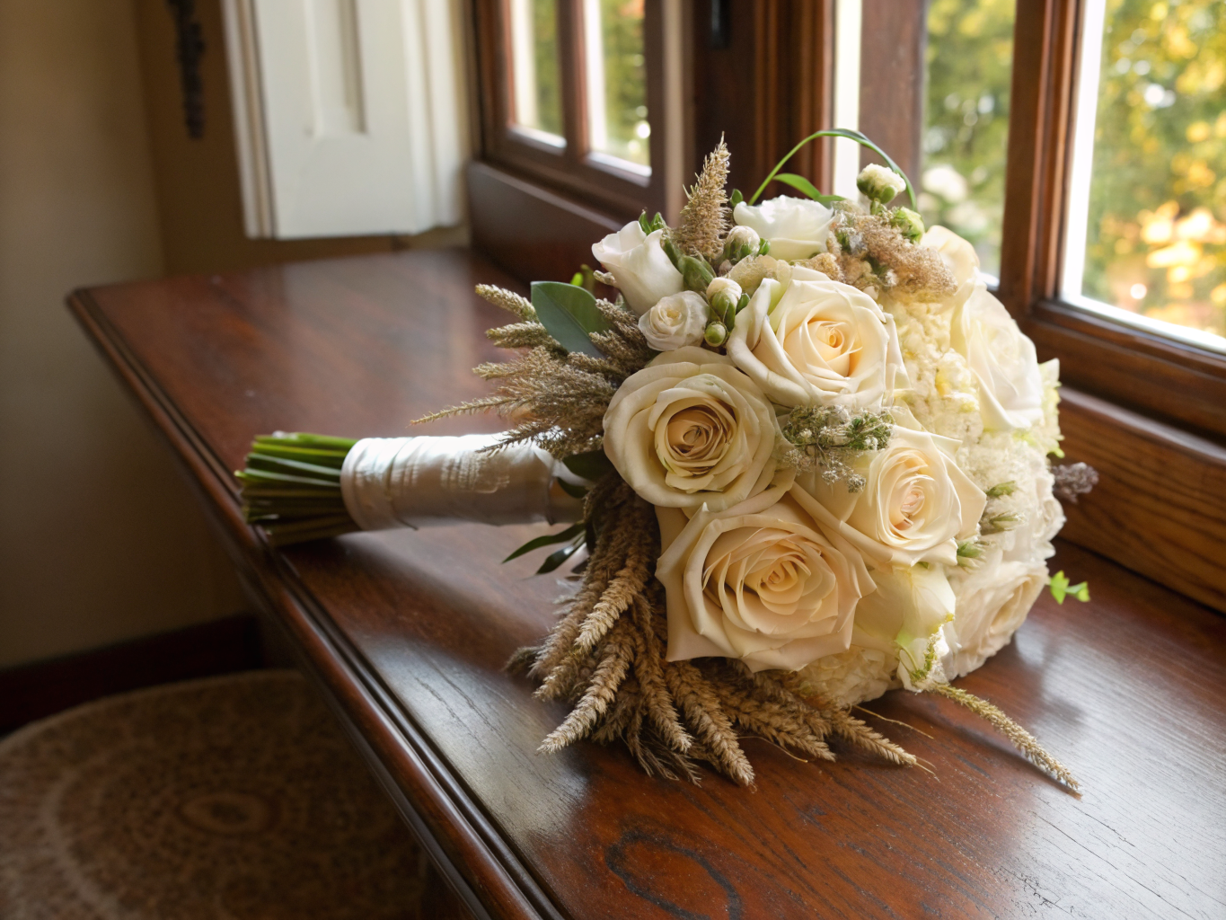 Cremefarbener Brautstrauß mit Rosen