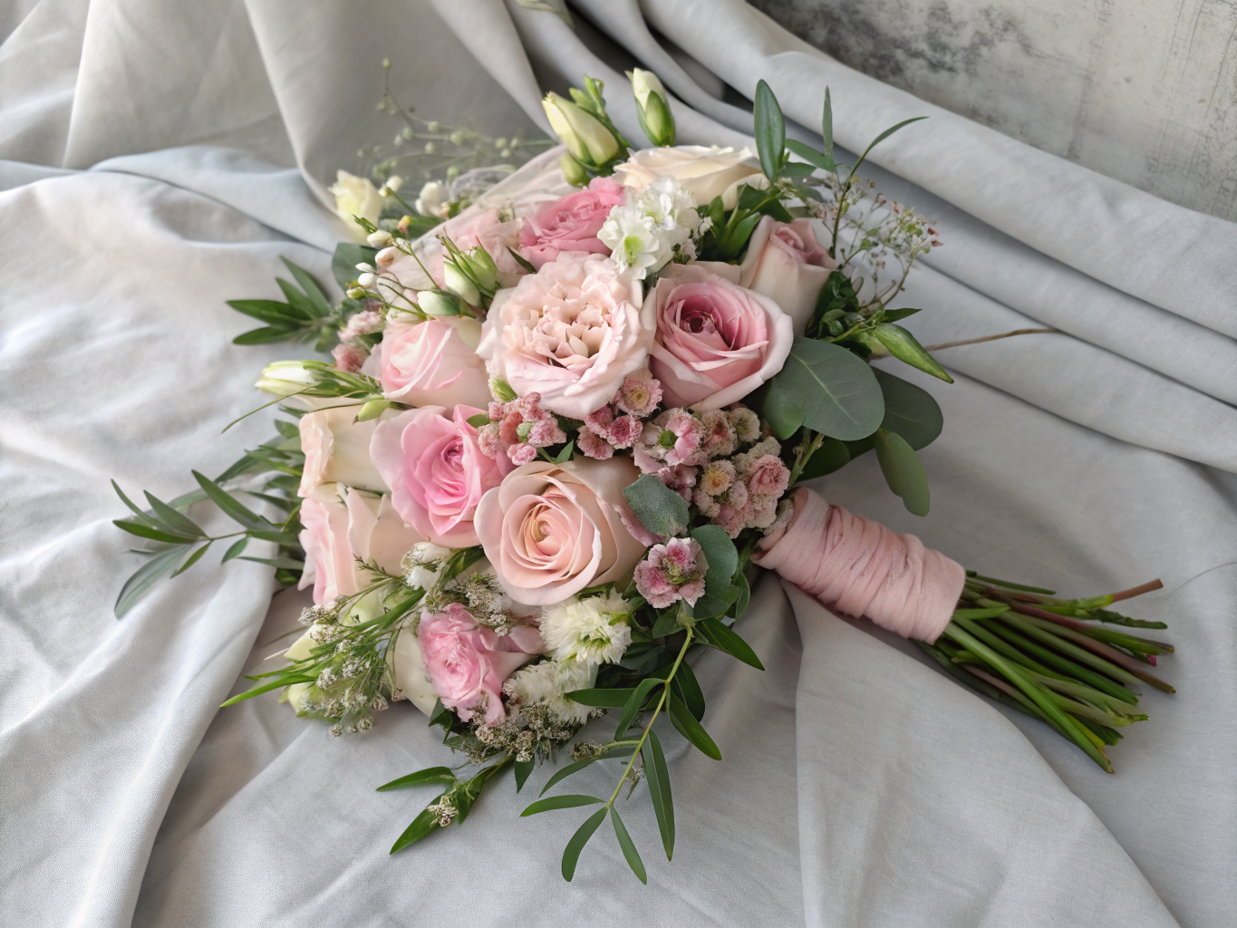 Rosafarbener Brautstrauß mit Garden Roses