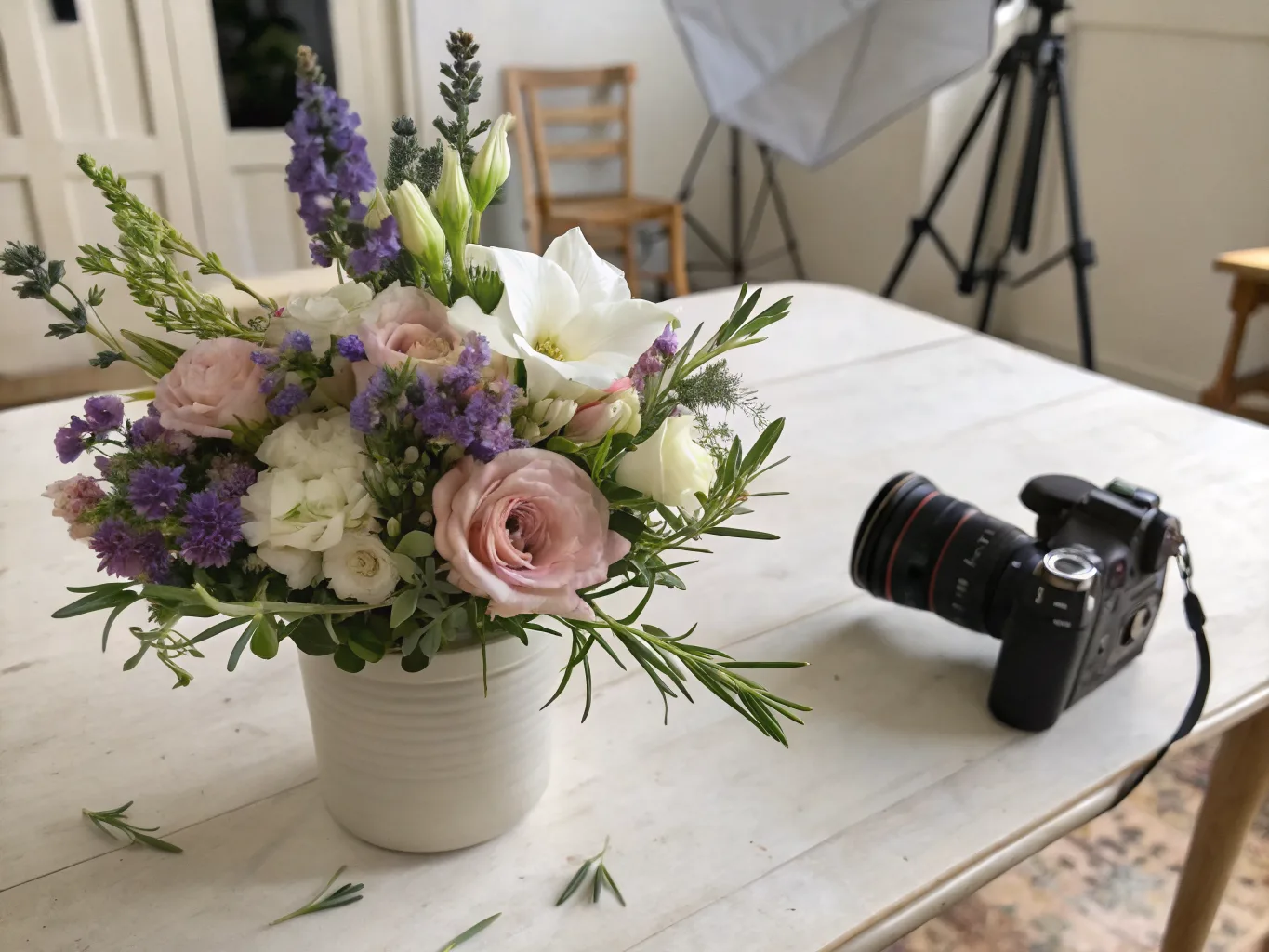Duftende Blumen — Freesien, Lavendel und Rose